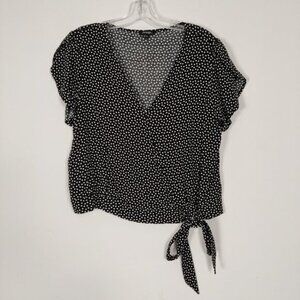 George Womens Blouse Size XL Black White Polka Dot Rayon Lightweight